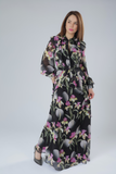 Floral Long Chiffon Dress with Belt