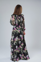 Floral Long Chiffon Dress with Belt