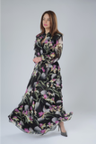 Floral Long Chiffon Dress with Belt